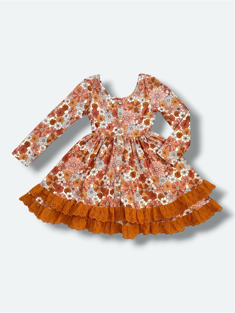 Cheeky Plum Floral Twirl Dress Girls Size 6Y Eyelet Ruffle Tie Back Fall Retro